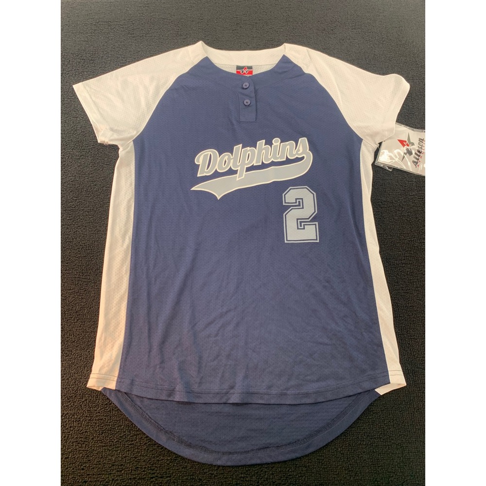 Alleson Athletic Dolphins Baseball Jersey Women's‎ Medium Navy White Number 2